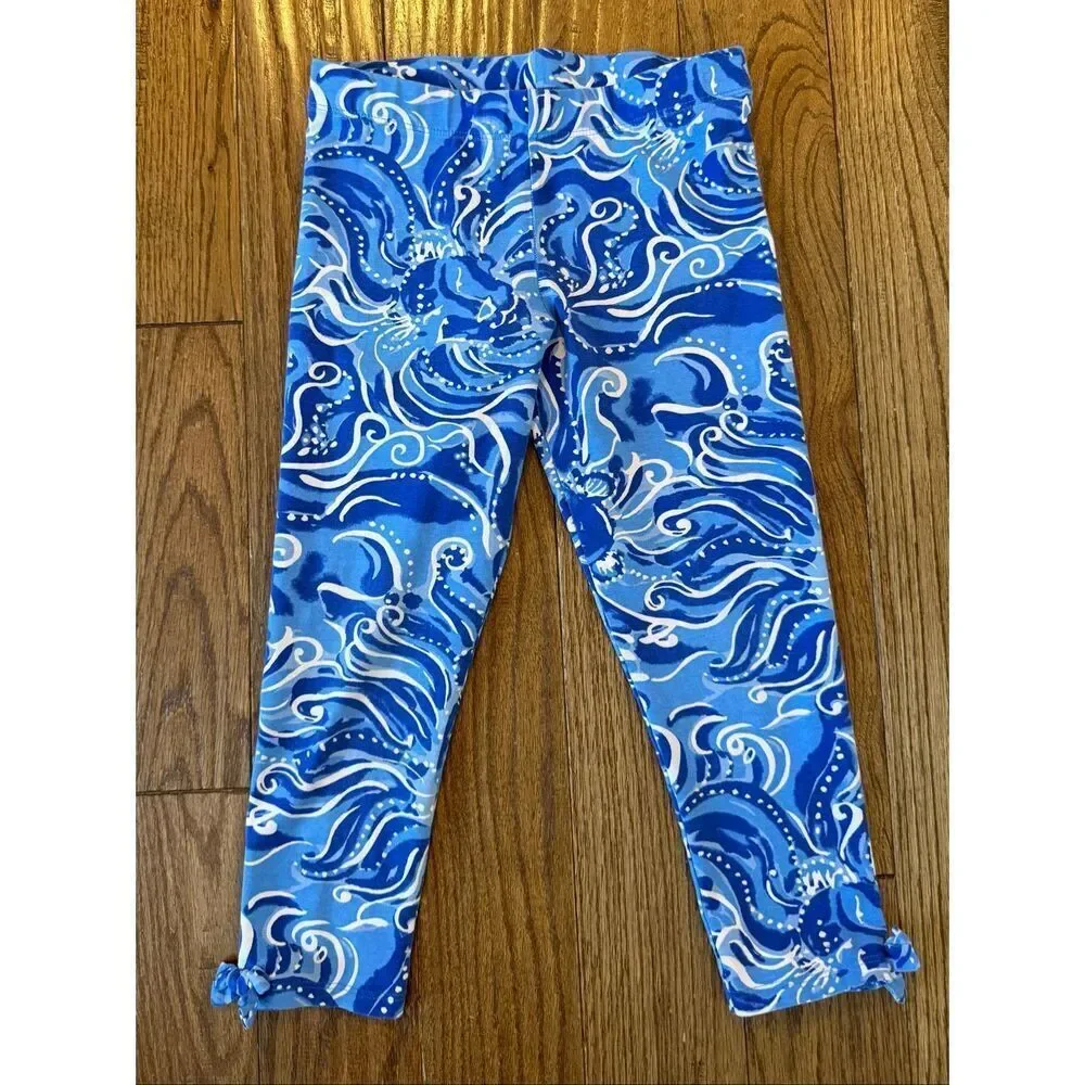 Lilly Pulitzer girls leggings south ocean print blue size large 8/10